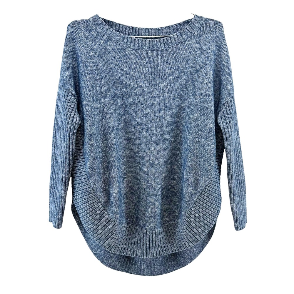 SUNDANCE Valeria Round Split Hem Sweater • Small • blue boho chic coastal casual